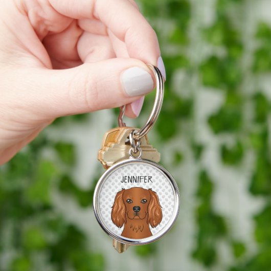 Ruby Cavalier King Charles Spaniel Dog & Name Sleutelhanger (Hand)