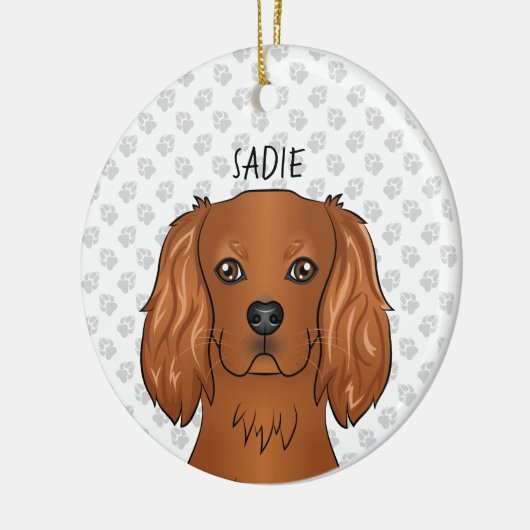 Ruby Cavalier King Charles Spaniel Head & Name Keramisch Ornament (Links)