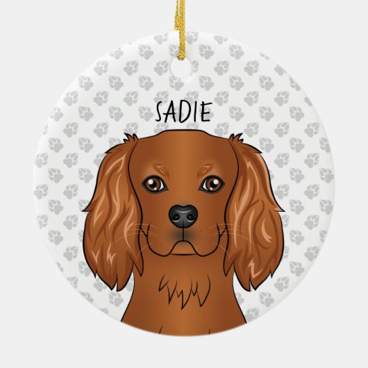 Ruby Cavalier King Charles Spaniel Head & Name Keramisch Ornament (Achterkant)