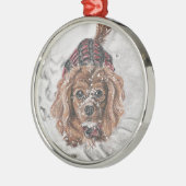 Ruby Cavalier King Charles Spaniel in de sneeuw Metalen Ornament (Links)