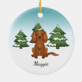 Ruby Cavalier King Charles Spaniel in Winter Keramisch Ornament (Achterkant)