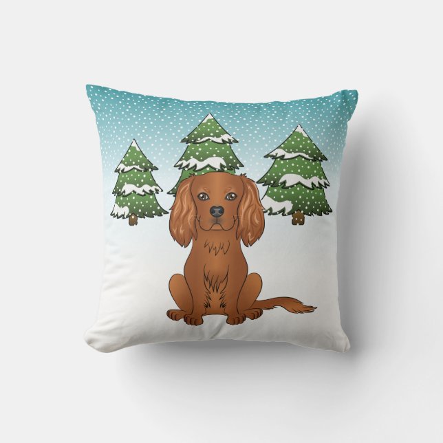 Ruby Cavalier King Charles Spaniel in Winter Kussen (Voorkant)