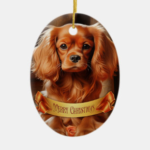 Ruby Cavalier King Charles Spaniel Keramisch Ornament