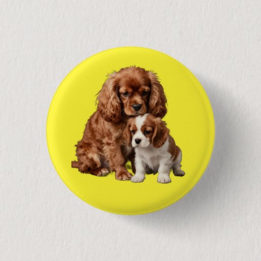Ruby Cavalier Spaniel en haar Blenheim pup Ronde Button 3,2 Cm (Voorkant)