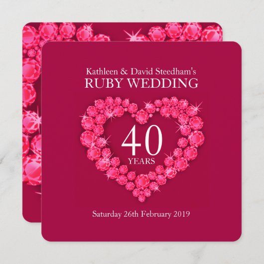 Ruby coeur mariage 40 ans invitation de la fête ro (Devant / Derrière)
