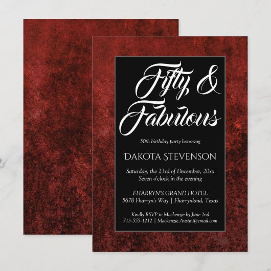 Ruby Crimson Red | Klassieke grunge 50 en Fabulous Kaart (Voorkant / Achterkant)