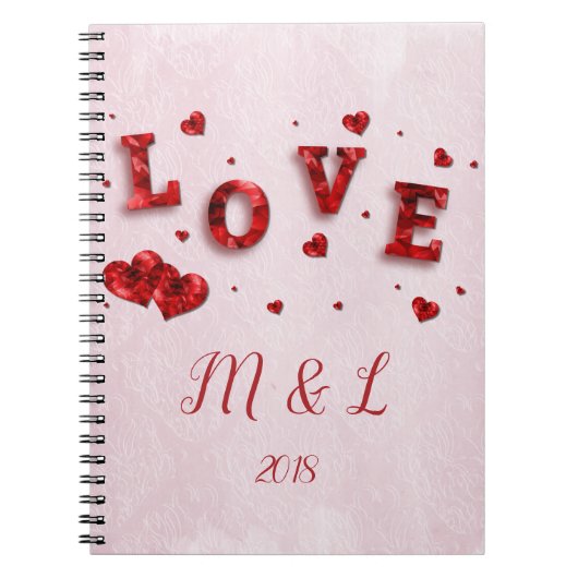 Ruby Crystal Love and Hearts Carnet (Devant)