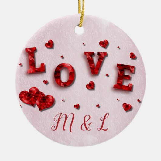 Ruby Crystal Love and Hearts Initiaal Ornament (Voorkant)