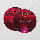 RUBY DAMASK EDELSTEEN INITIALEN zwart rood bordeau Kaart (Voorkant / Achterkant)
