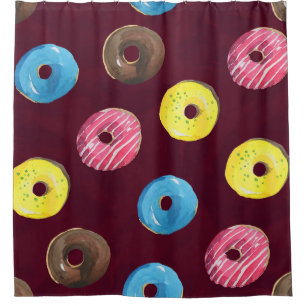 Ruby Donuts: Waterverf Naadloos Patroon. Douchegordijn