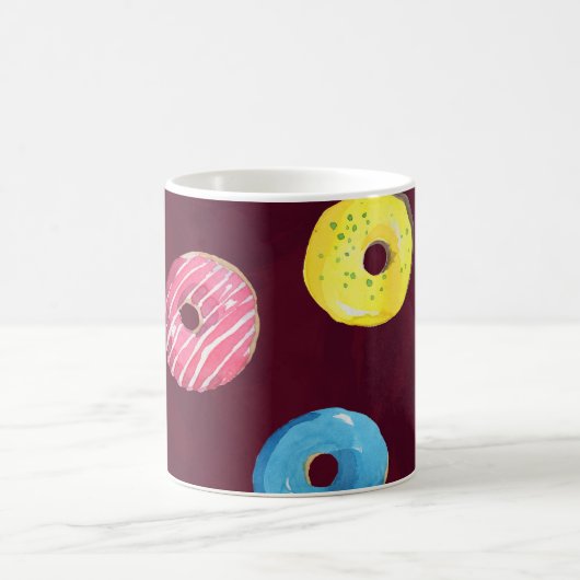 Ruby Donuts: Waterverf Naadloos Patroon. Koffiemok (Center)