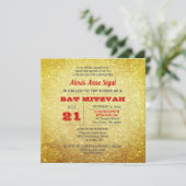 Ruby en Gold Glitter Glam Bat Mitswa Kaart (Staand voorkant)