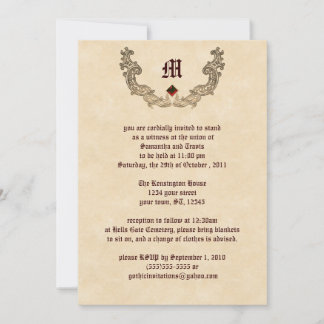 Ruby en Gold Monogram Gothic Invitation Kaart
