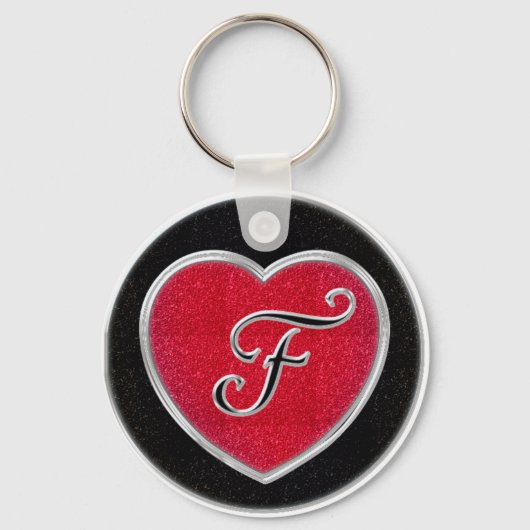 Ruby en Onyx Heart Monogrammed Sleutelhanger (Voorkant)