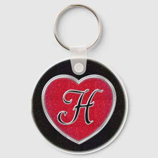 Ruby en Onyx Heart Monogrammed Sleutelhanger (Voorkant)