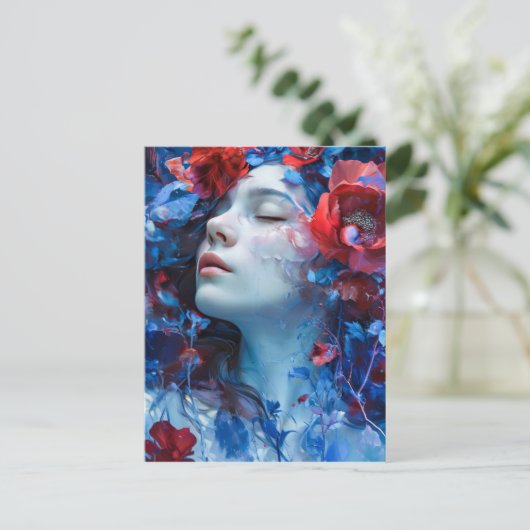 Ruby en Periwinkle Fantasy Vrouw Briefkaart (Staand voorkant)