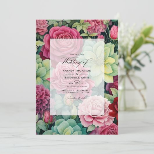 Ruby en Sage Bloemen Winter Bruiloft Kaart (Staand voorkant)