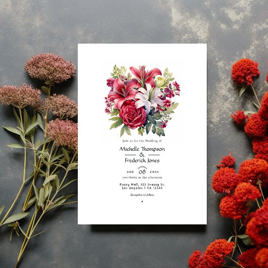 Ruby en Sage Bloemen Winter Bruiloft Kaart