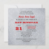 Ruby en Silver Glitter Glam Bat Mitswa Kaart (Voorkant)