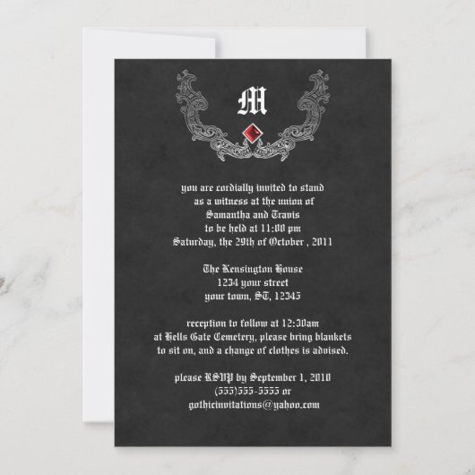 Ruby et argent Monogramme Invitation gothique (Devant)