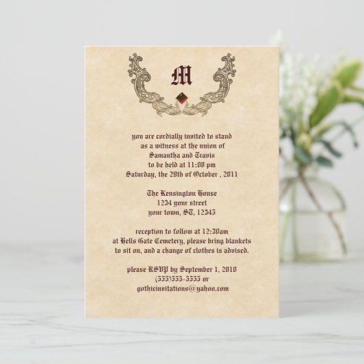 Ruby et or Monogramme Invitation gothique (Debout devant)