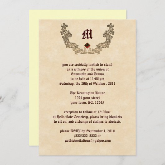Ruby et or Monogramme Invitation gothique (Devant / Derrière)
