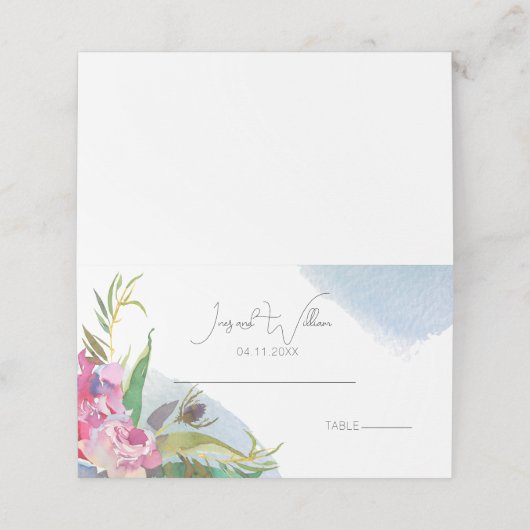 Ruby Floral Peonies Wedding Place Card (Buitenkant ongevouwen)