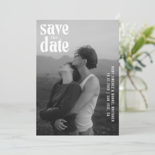 Ruby Foto Moderne Trouw Save The Date (Staand voorkant)