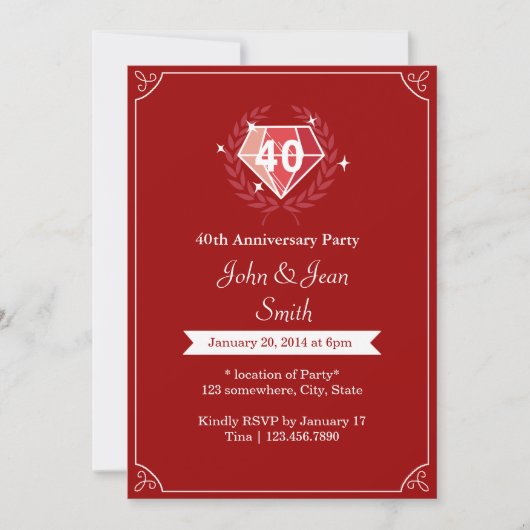 Ruby Gems 40e Mariage Invitations du Parti Anniver (Devant)