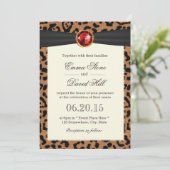 Ruby Gemstone Black Ribbon Leopard Print Weddensch Kaart (Staand voorkant)