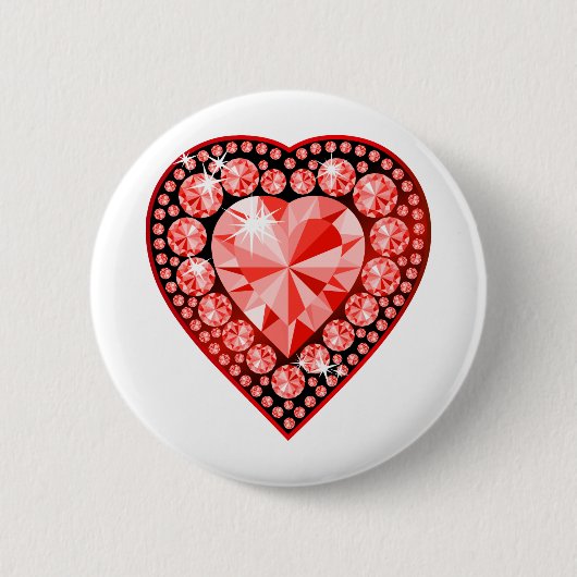 Ruby Gemstone Heart Ronde Button 5,7 Cm (Voorkant)