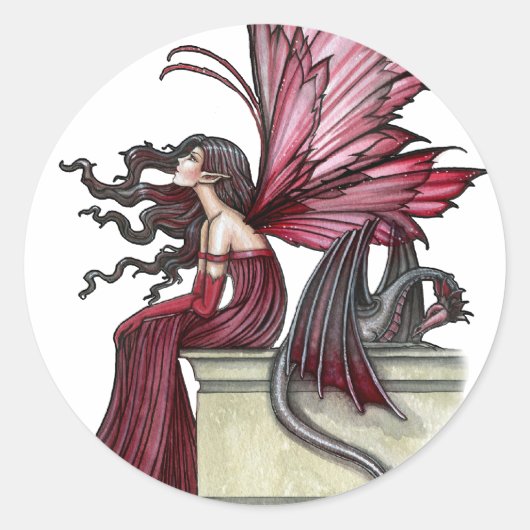 Ruby Gothic Red Fairy en Dragon Ronde Sticker (Voorkant)