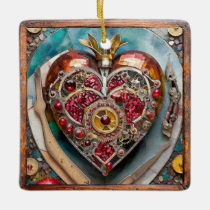 Ruby Granaatappel Hart Steampunk-serie Keramisch Ornament