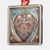 Ruby Granaatappel Hart Steampunk-serie Metalen Ornament (Links)