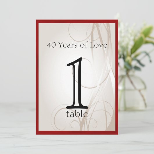 Ruby Heart 40th Jubileum Table Number Kaart (Staand voorkant)