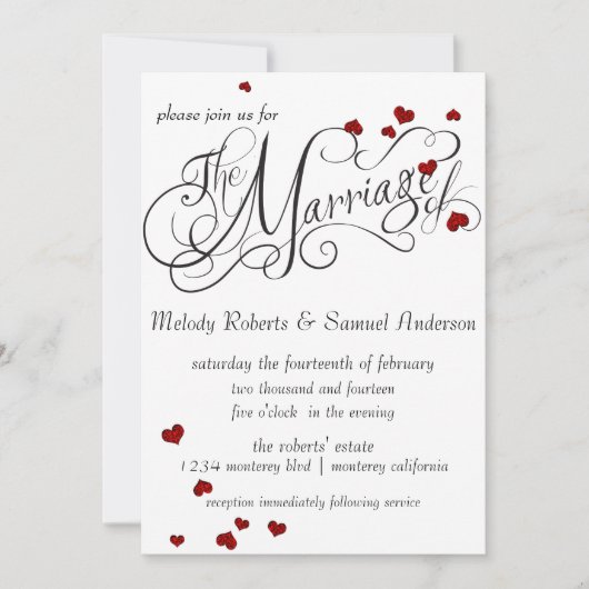 Ruby Heart Confetti Wedding Invitation Kaart (Voorkant)