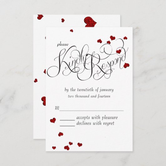 Ruby Heart Confetti Wedding RSVP (Devant / Derrière)