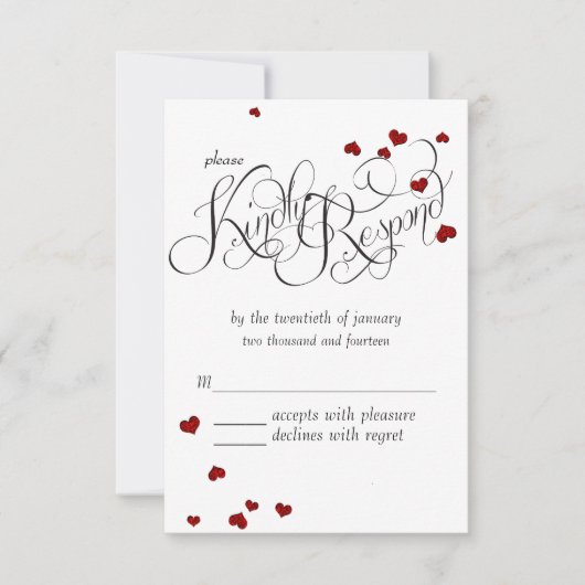 Ruby Heart Confetti Wedding RSVP Kaartje (Voorkant)