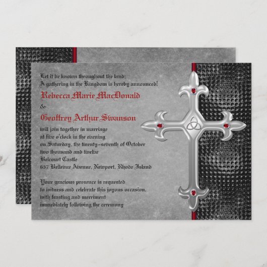 Ruby Medieval Celtic Cross Wedding Invitation Kaart (Voorkant / Achterkant)