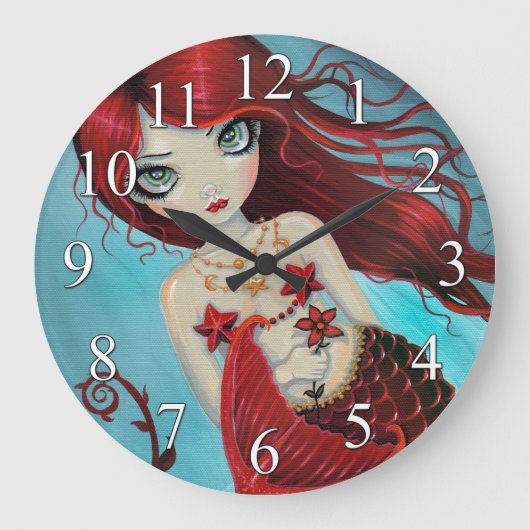 Ruby Mermaid Fantasy Art Wall klok (Voorkant)