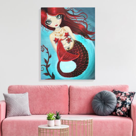 Ruby Mermaid Wrapped Canvas Print (Insitu (Woonkamer))