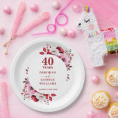 Ruby Moderne Bloemen 40e Huwelijksverjaardag  Papieren Bordje (Feest)