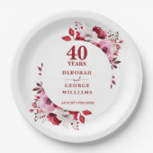 Ruby Moderne Bloemen 40e Huwelijksverjaardag  Papieren Bordje (Voorkant)