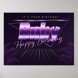 Ruby Nom Prénom lila retro Affiche Anniversaire
