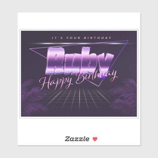 Ruby Nom Prénom lila retro Sticker (Feuille)