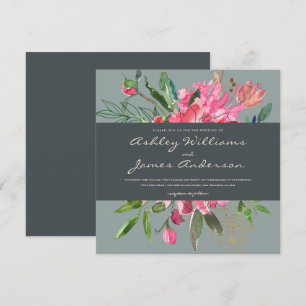 Ruby Peony Floral Wedding Invitation Vierkant Kaart