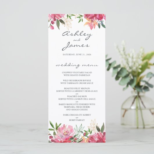 Ruby Pink Mariage Floral Menu (Debout devant)