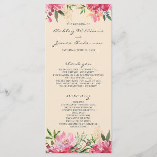 Ruby Pink Peony Botanical Ivory Wedding Programma