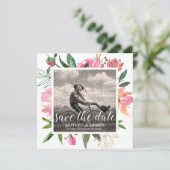 Ruby Pink Peony Botanical Photo Save the Date Kaart (Staand voorkant)