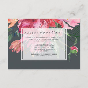 Ruby Pink Peony Botanical Wedding Informatiekaartje